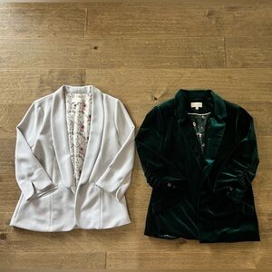 Skies Are Blue Forest Green Velvet and muted grey  Blazer Duo, size Medium